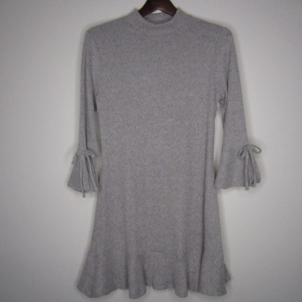 Lauren Conrad Grey Sweater Dress, Cute Sleeve Bow, Machine Washable-Sz LP